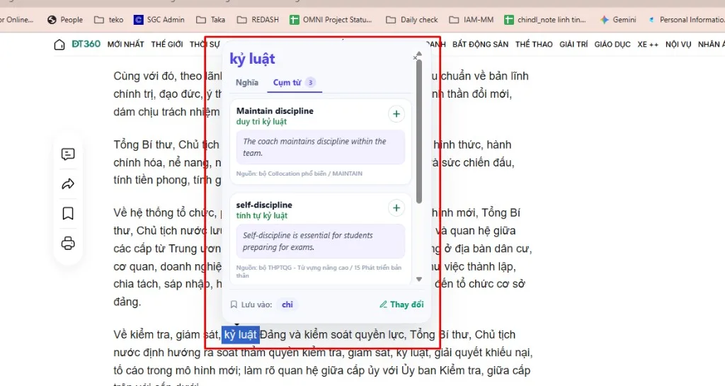 Bôi tiếng Việt trên trang web — Heyword Vocab hiện cụm từ tiếng Anh từ kho HeyWord